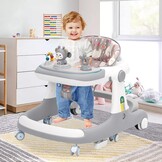 Loophulp voor baby's, 3-in-1 loophulp van zitten tot staan, meerdere afneembare modus, entertainment-leer-baby-activiteitstafel voor baby's, jongens en meisjes, grijs