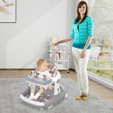 Loophulp voor baby's, 3-in-1 loophulp van zitten tot staan, meerdere afneembare modus, entertainment-leer-baby-activiteitstafel voor baby's, jongens en meisjes, grijs