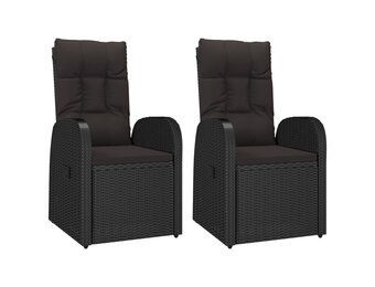 vidaXL Tuinstoelen 2 st verstelbaar met kussens poly rattan zwart