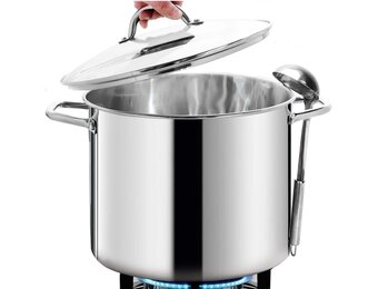 HOMICHEF 15L nikkelvrije roestvrijstalen voorraadpot met deksel - Mirror Polish Gezonde Kookpot (29cm) - Niet Giftige Heavy Duty Inductie Stockpot - Maat 15 Litre - 29cm Wide