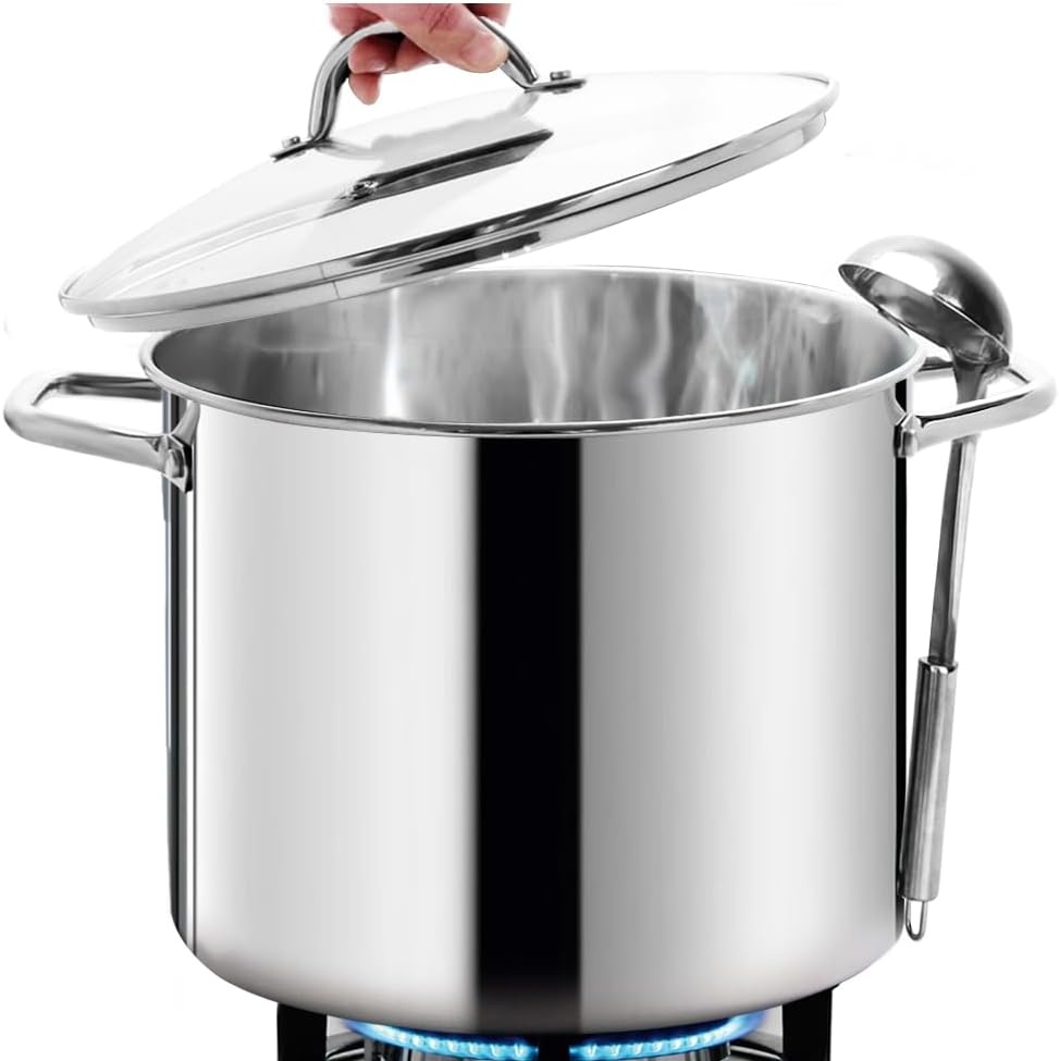 HOMICHEF 15L nikkelvrije roestvrijstalen voorraadpot met deksel - Mirror Polish Gezonde Kookpot (29cm) - Niet Giftige Heavy Duty Inductie Stockpot - Maat 15 Litre - 29cm Wide