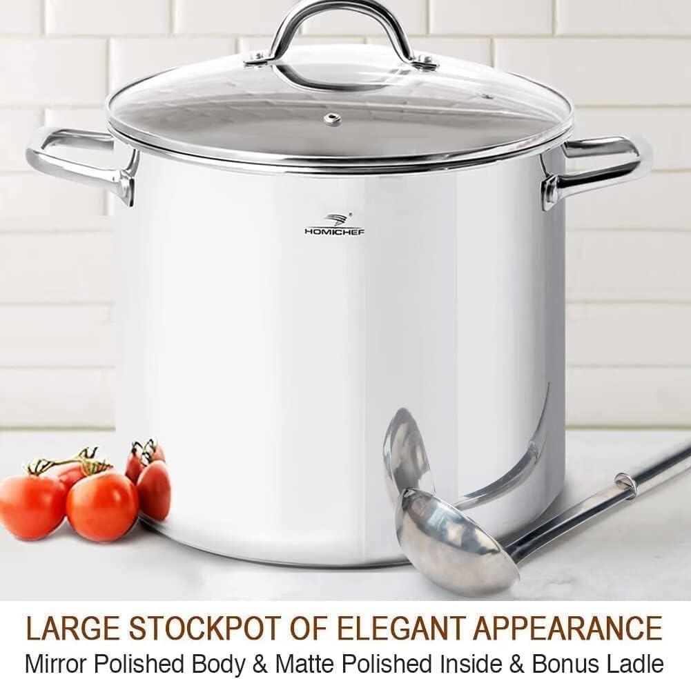 HOMICHEF 15L nikkelvrije roestvrijstalen voorraadpot met deksel - Mirror Polish Gezonde Kookpot (29cm) - Niet Giftige Heavy Duty Inductie Stockpot - Maat 15 Litre - 29cm Wide