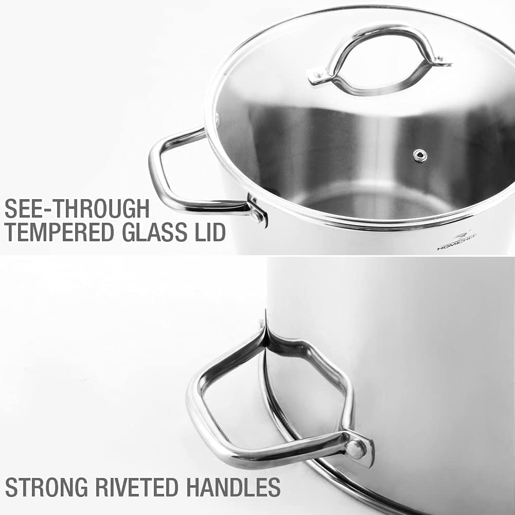 HOMICHEF 15L nikkelvrije roestvrijstalen voorraadpot met deksel - Mirror Polish Gezonde Kookpot (29cm) - Niet Giftige Heavy Duty Inductie Stockpot - Maat 15 Litre - 29cm Wide