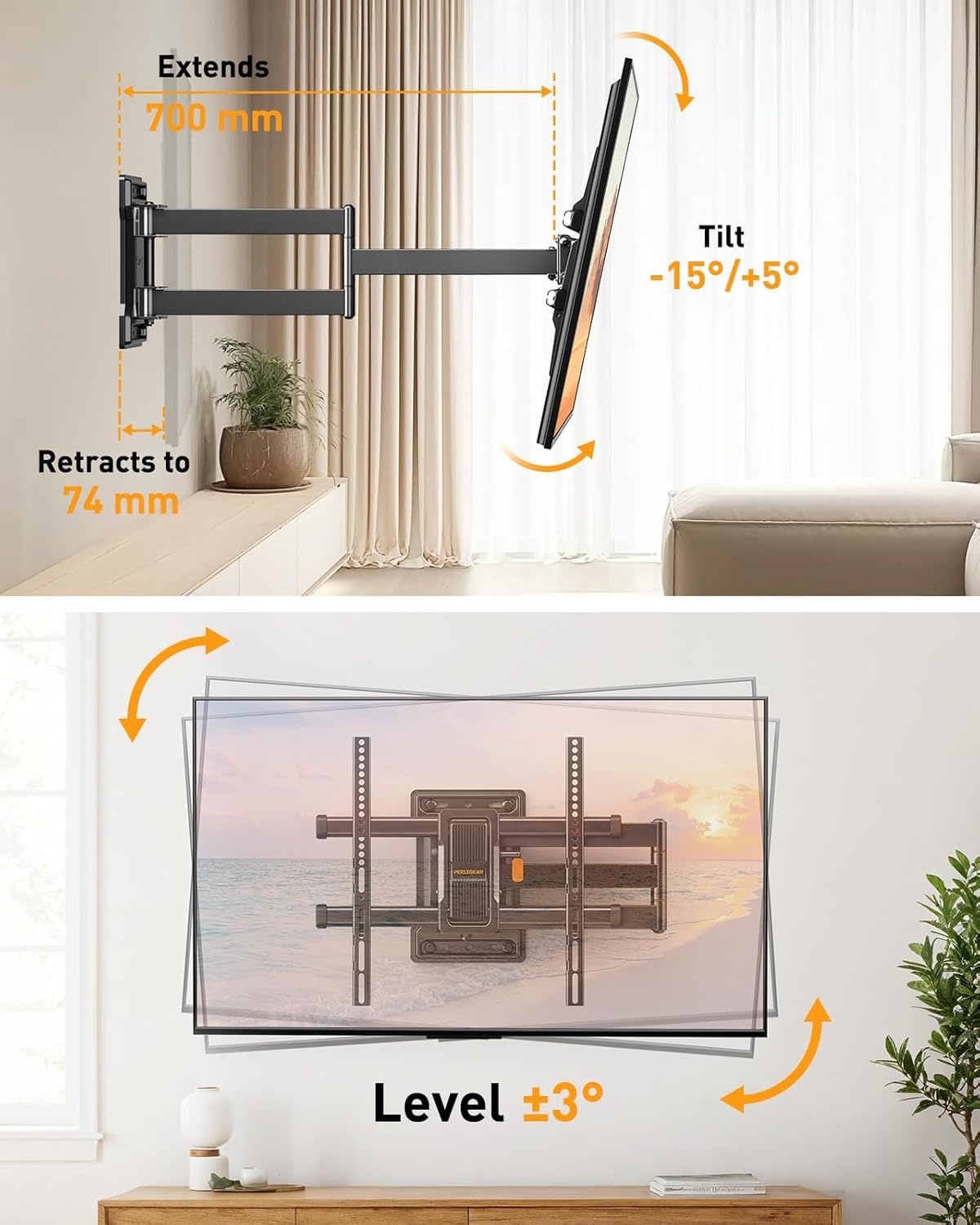 TV Wandsteun 32-65" (60kg) - 70cm uitschuifbaar, 90° draaibaar | -29%