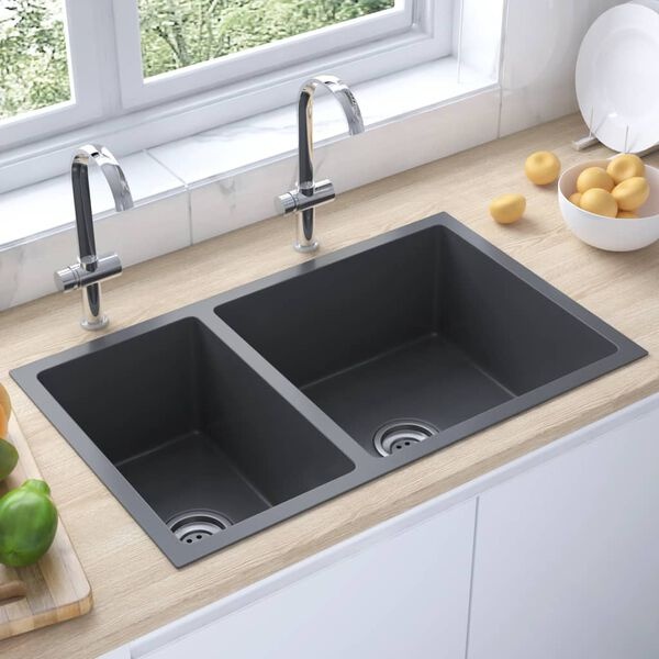 vidaXL Gootsteen RVS Zwart - 30% Korting