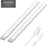 Klighten 2 stuks kastlampen met bewegingsmelder, 60 cm led-nachtlampje met 113 leds, USB-oplaadbaar, batterij-keukenlamp, kastverlichting, onderbouwlamp, auto/on/off, koud wit, zilver