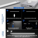 Klighten 2 stuks kastlampen met bewegingsmelder, 60 cm led-nachtlampje met 113 leds, USB-oplaadbaar, batterij-keukenlamp, kastverlichting, onderbouwlamp, auto/on/off, koud wit, zilver