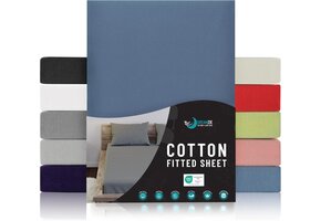 Blauw Jersey Katoenen Hoeslaken | 120x200 cm | 27% Korting