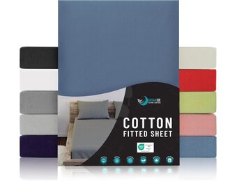 Blauw Jersey Katoenen Hoeslaken | 120x200 cm | 27% Korting