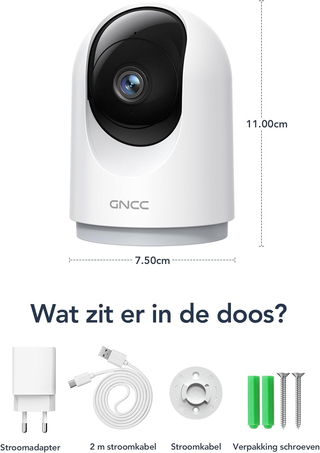 GNCC 2K Beveiligingscamera Binnen - 360° Nachtzicht & Bewegingsdetectie (27% Korting)