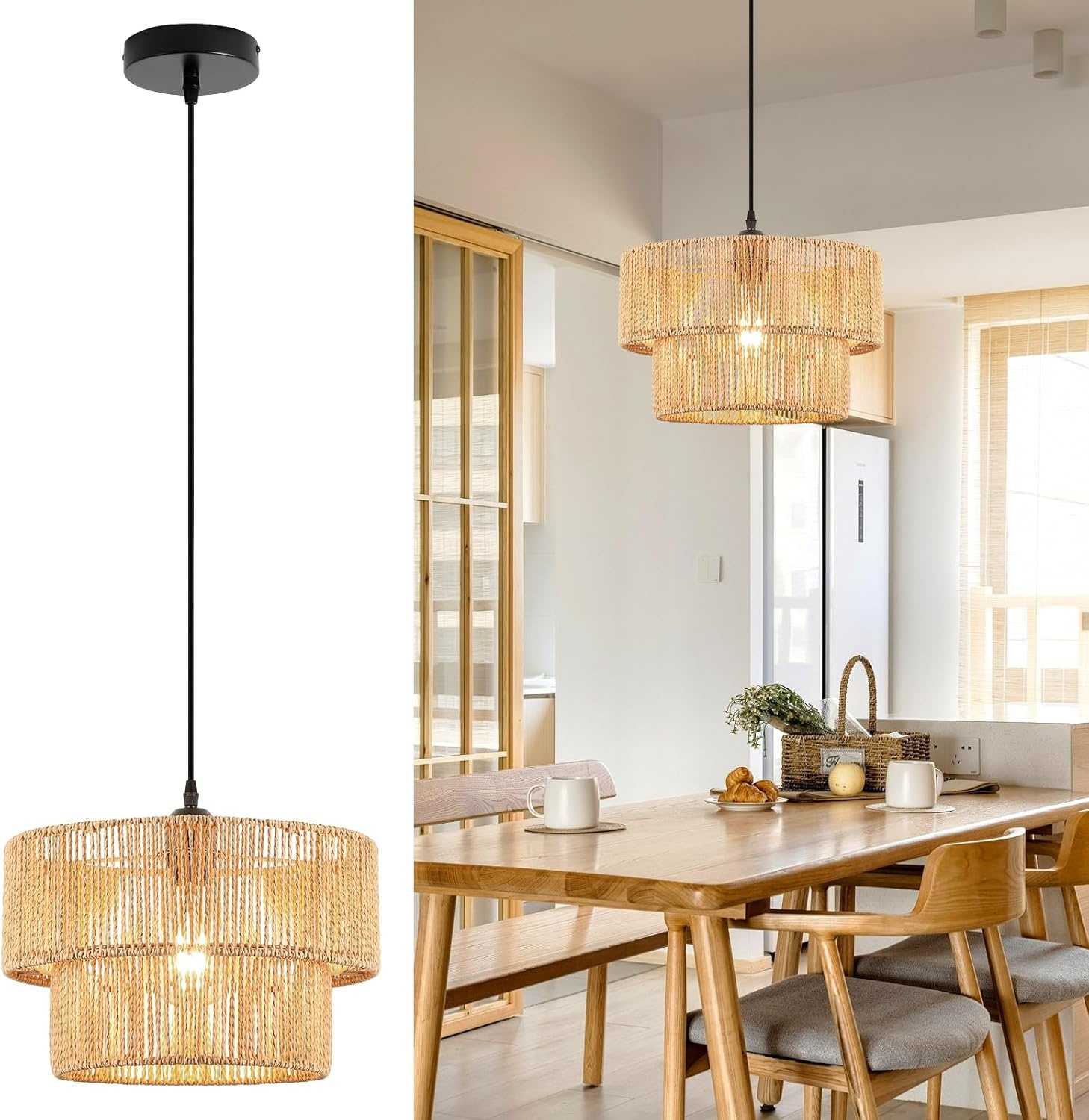 Rattan Boho Hanglamp Ø40cm E27 Verstelbaar Bruin - 29% Korting