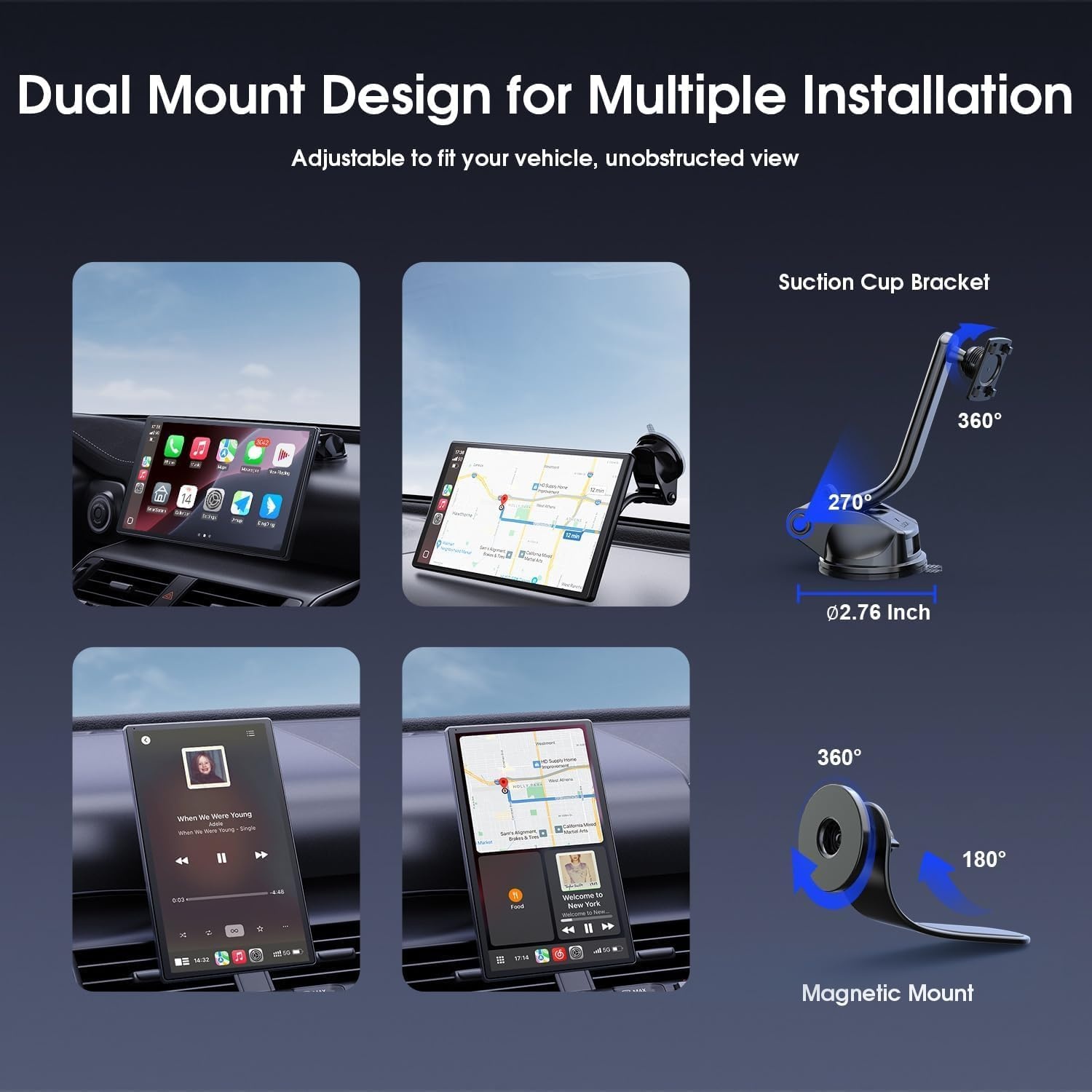 Avylet Carplay Auto Andriod, 9 inch scherm voor auto met back-upcamera, waterdicht IP67, stereo bluetooth-autoradio, GPS-navigatie, spraakbediening, Bluetooth, AUX, FM