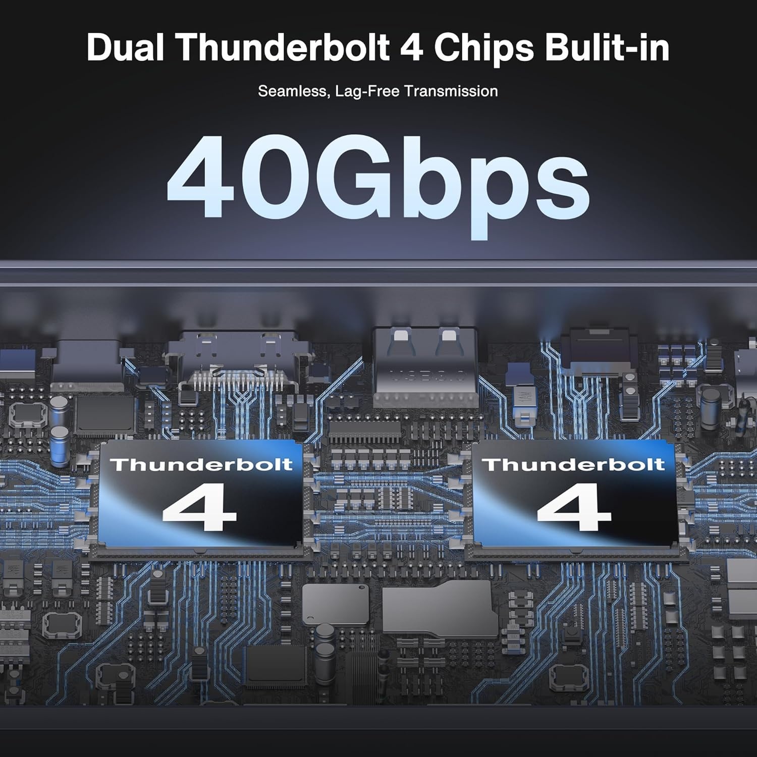 Thunderbolt 4 Docking Station 20-in-1 Quad 6K@60Hz 40Gbps 96W PD voor MacBook Pro M1/M2/M3 Max