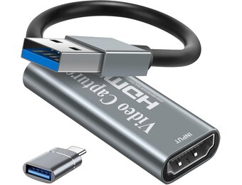 HDMI Capture Kaart 4K HDMI naar USB, 1080p Full HD Opname voor Gaming, Streaming & Online Onderwijs Zilver