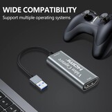 HDMI Capture Kaart 4K HDMI naar USB, 1080p Full HD Opname voor Gaming, Streaming & Online Onderwijs Zilver
