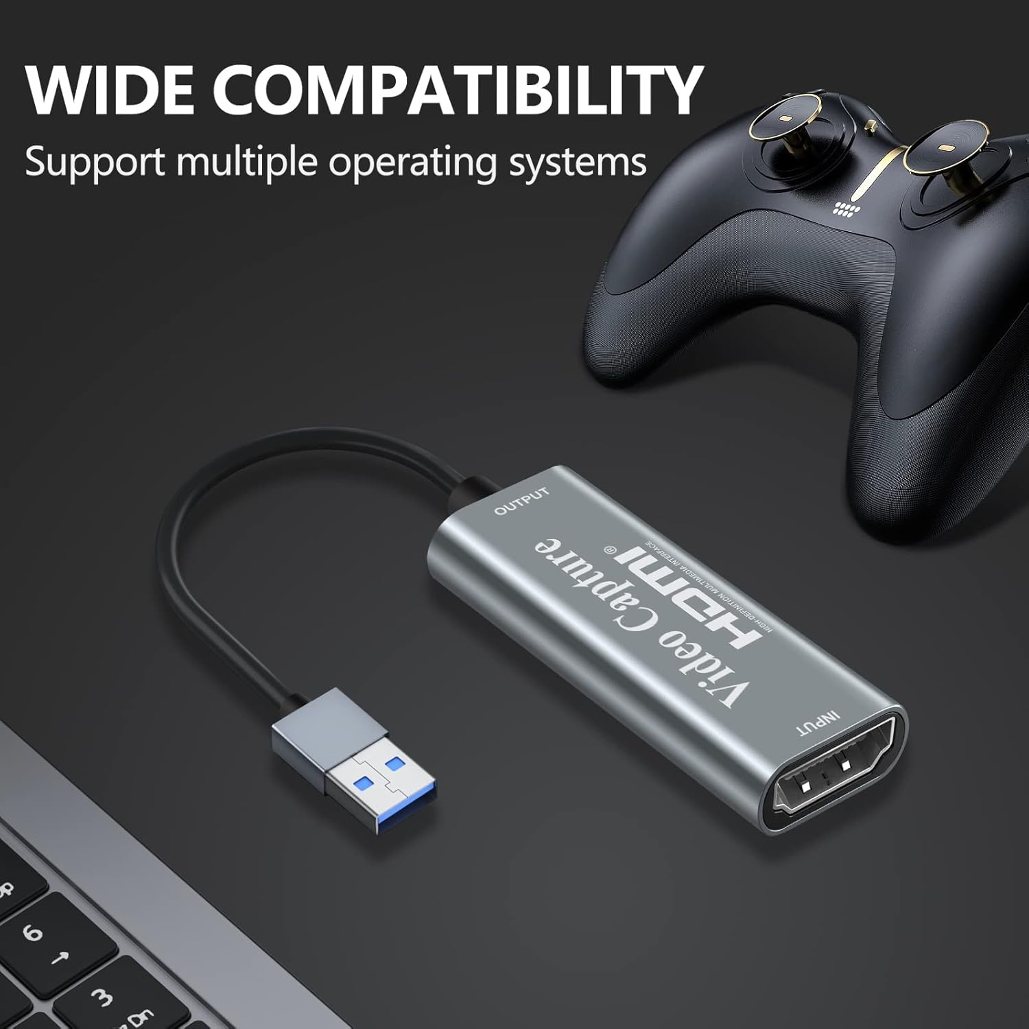 HDMI Capture Kaart 4K HDMI naar USB, 1080p Full HD Opname voor Gaming, Streaming & Online Onderwijs Zilver