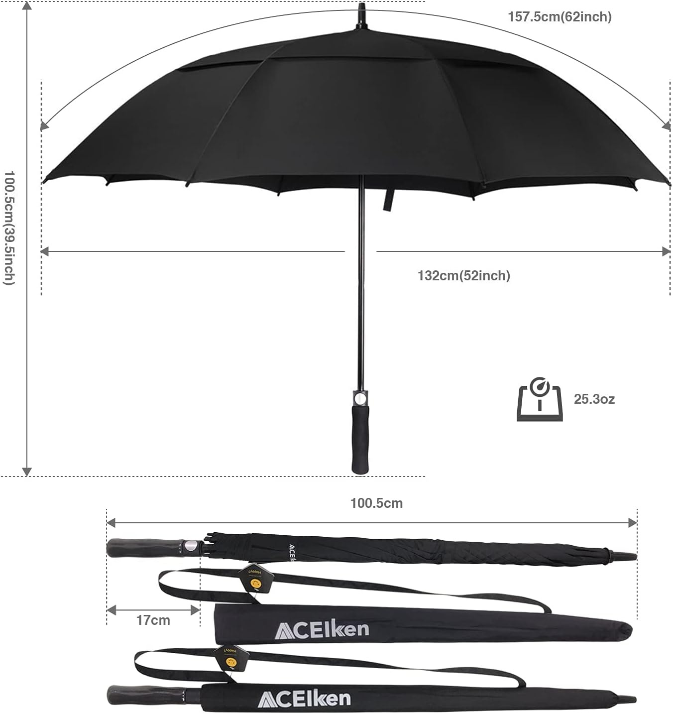 ACEIken Golf Paraplu Winddicht Extra Groot 157/173/183 cm Dubbele Canopy Automatisch Open