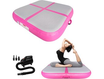 Opblaasbaar Gymnastiekblok Trainingsblok PVC 100x60x10cm met Elektrische Pomp
