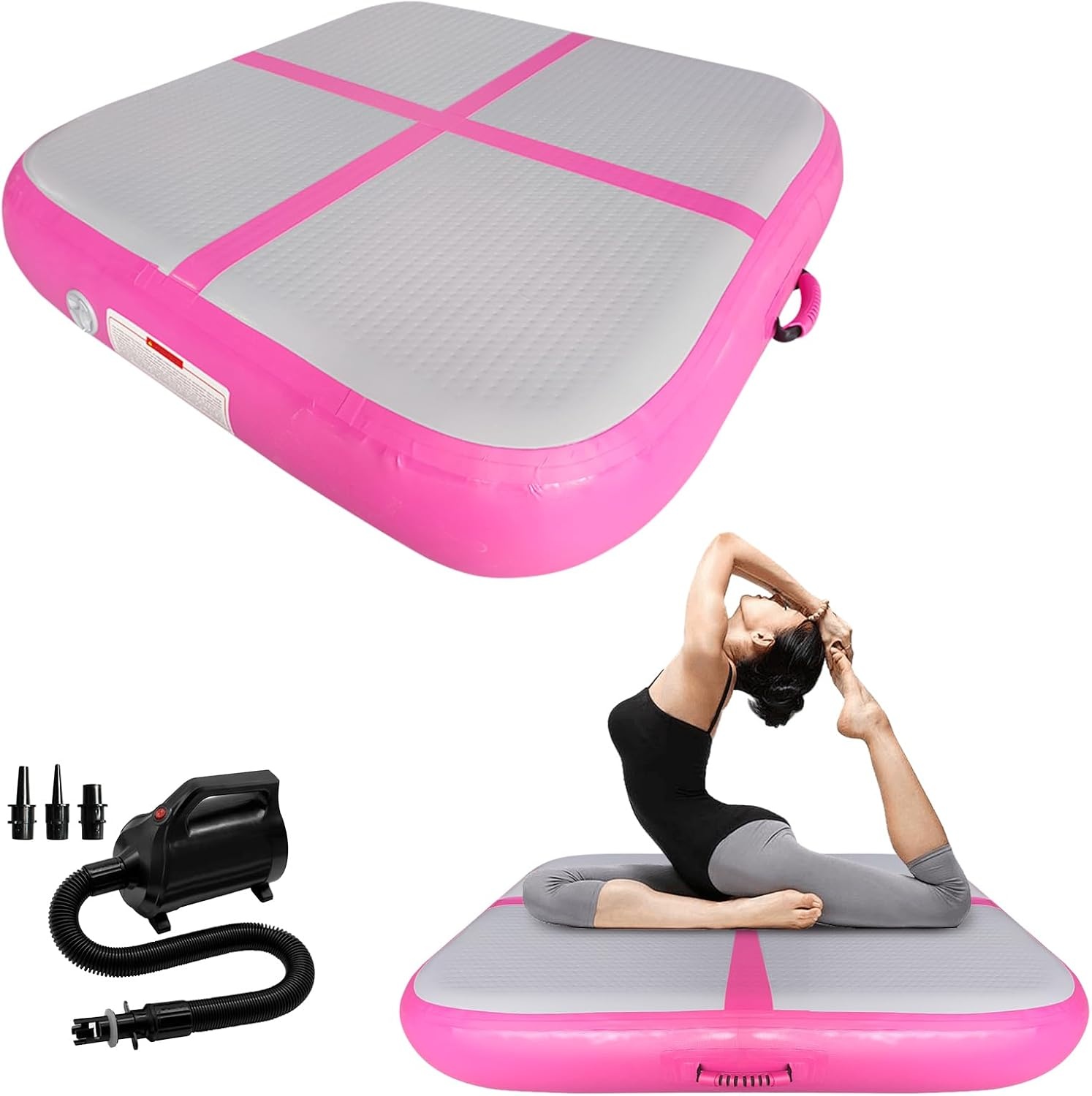 Opblaasbaar Gymnastiekblok Trainingsblok PVC 100x60x10cm met Elektrische Pomp