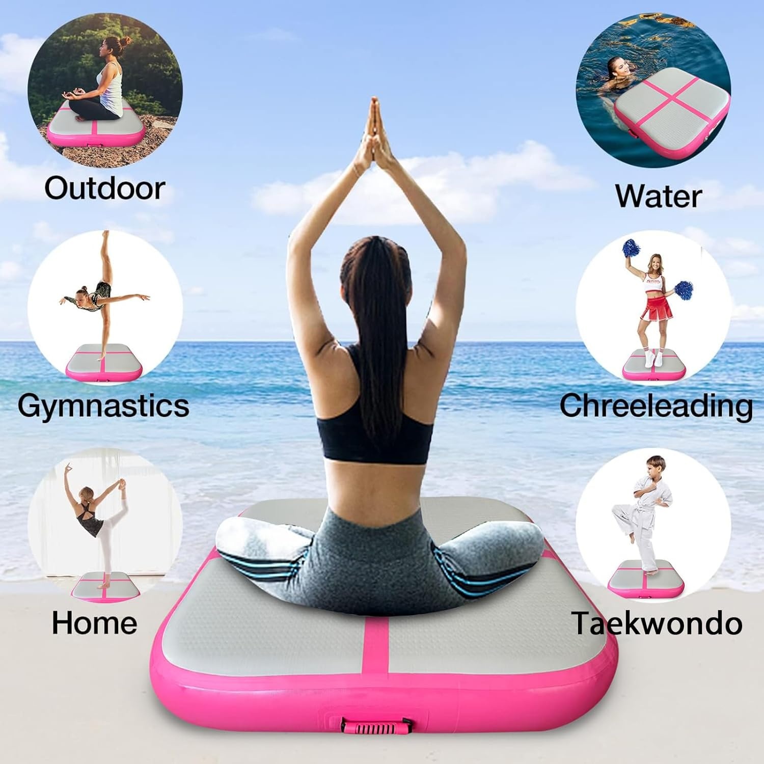 Opblaasbaar Gymnastiekblok Trainingsblok PVC 100x60x10cm met Elektrische Pomp
