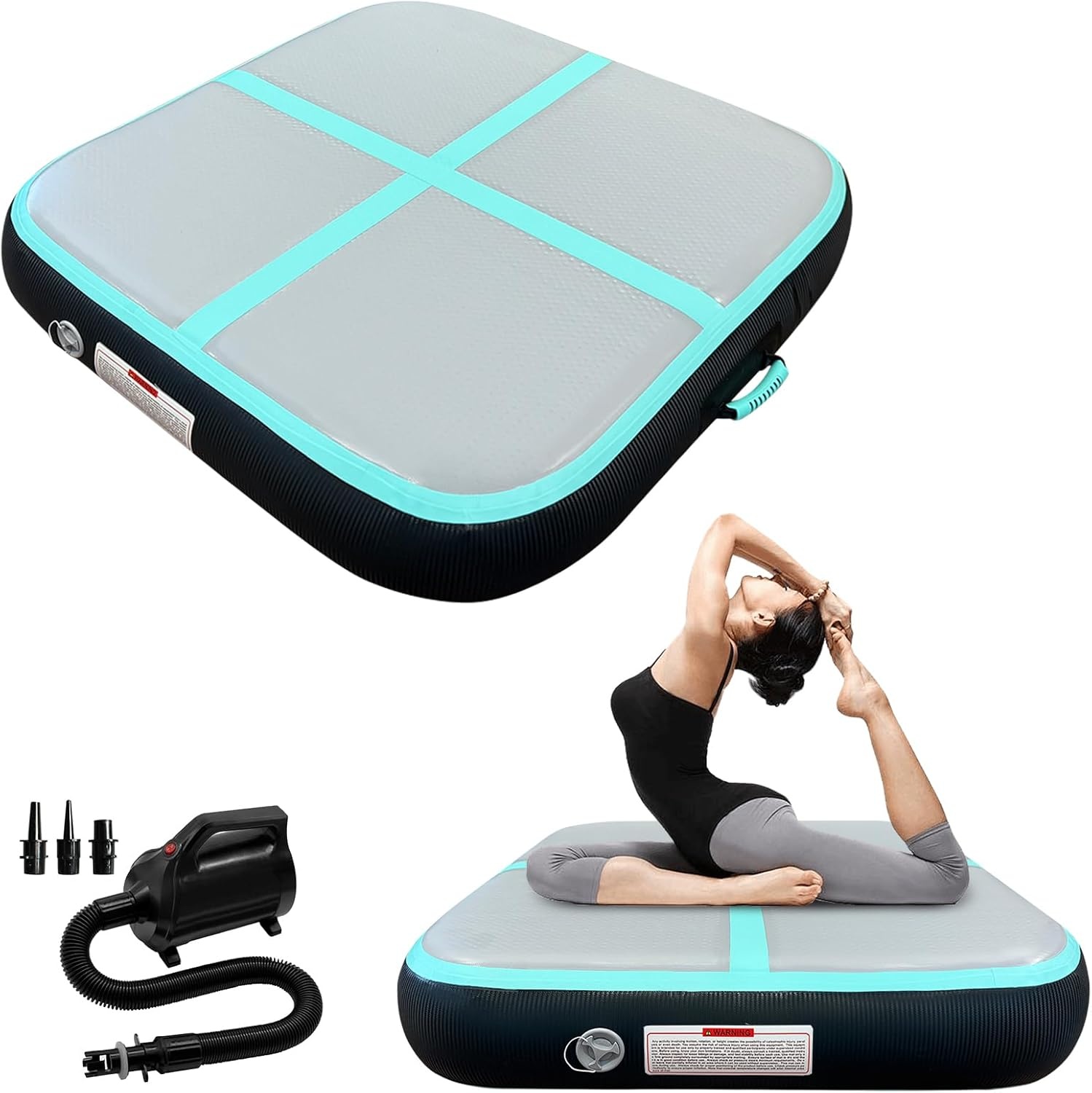 Opblaasbaar Gymnastiekblok Trainingsblok PVC 100x60x10cm met Elektrische Pomp