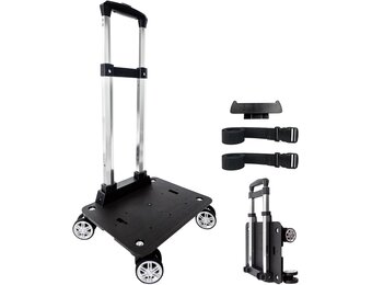 Zwarte Opvouwbare Trolley voor Rugzak met Bagageband - 35 kg draagvermogen