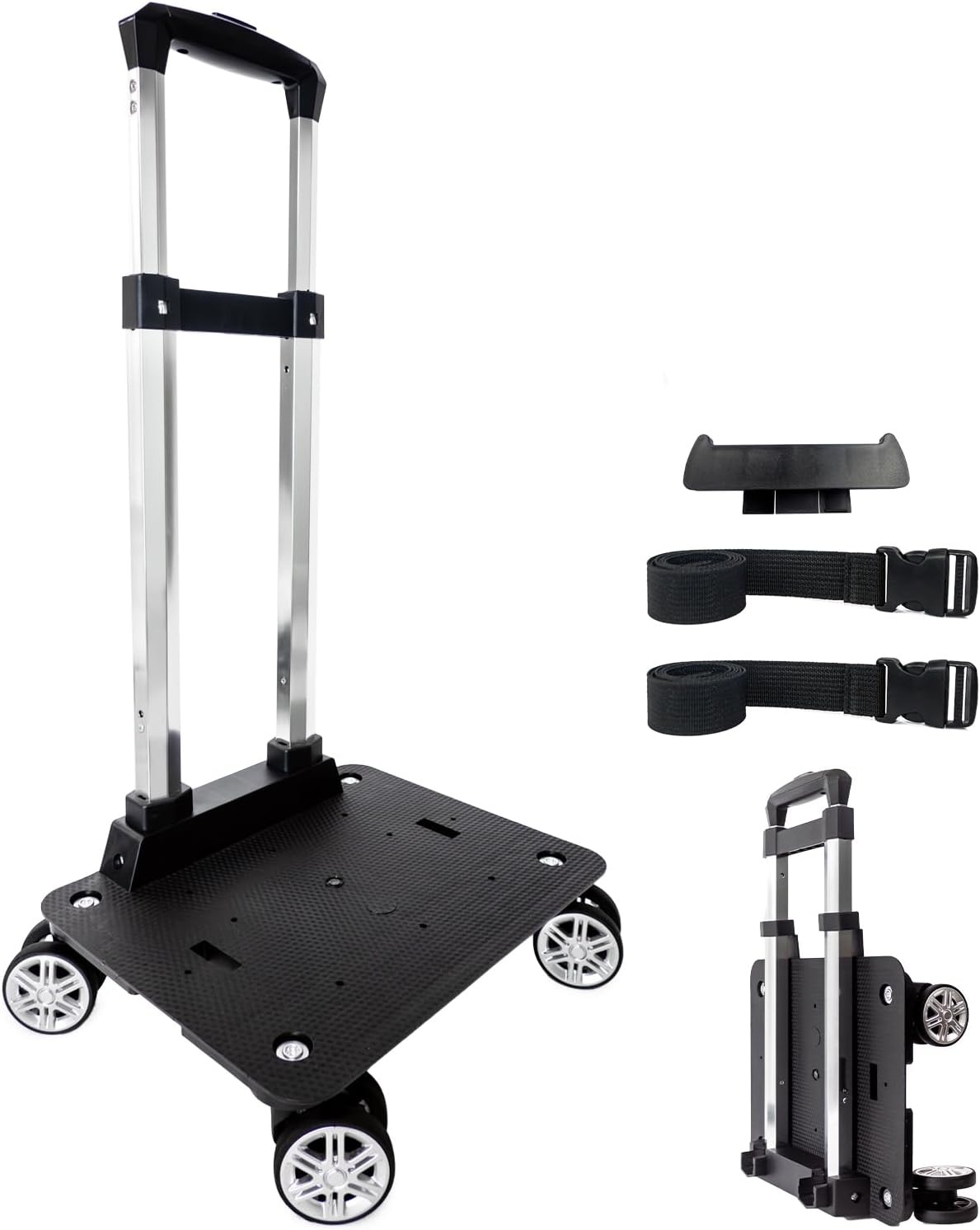 Zwarte Opvouwbare Trolley voor Rugzak met Bagageband - 35 kg draagvermogen