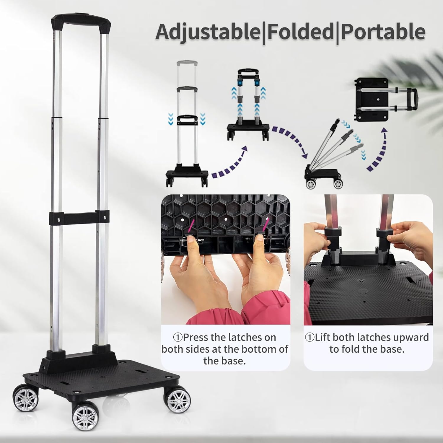 Zwarte Opvouwbare Trolley voor Rugzak met Bagageband - 35 kg draagvermogen