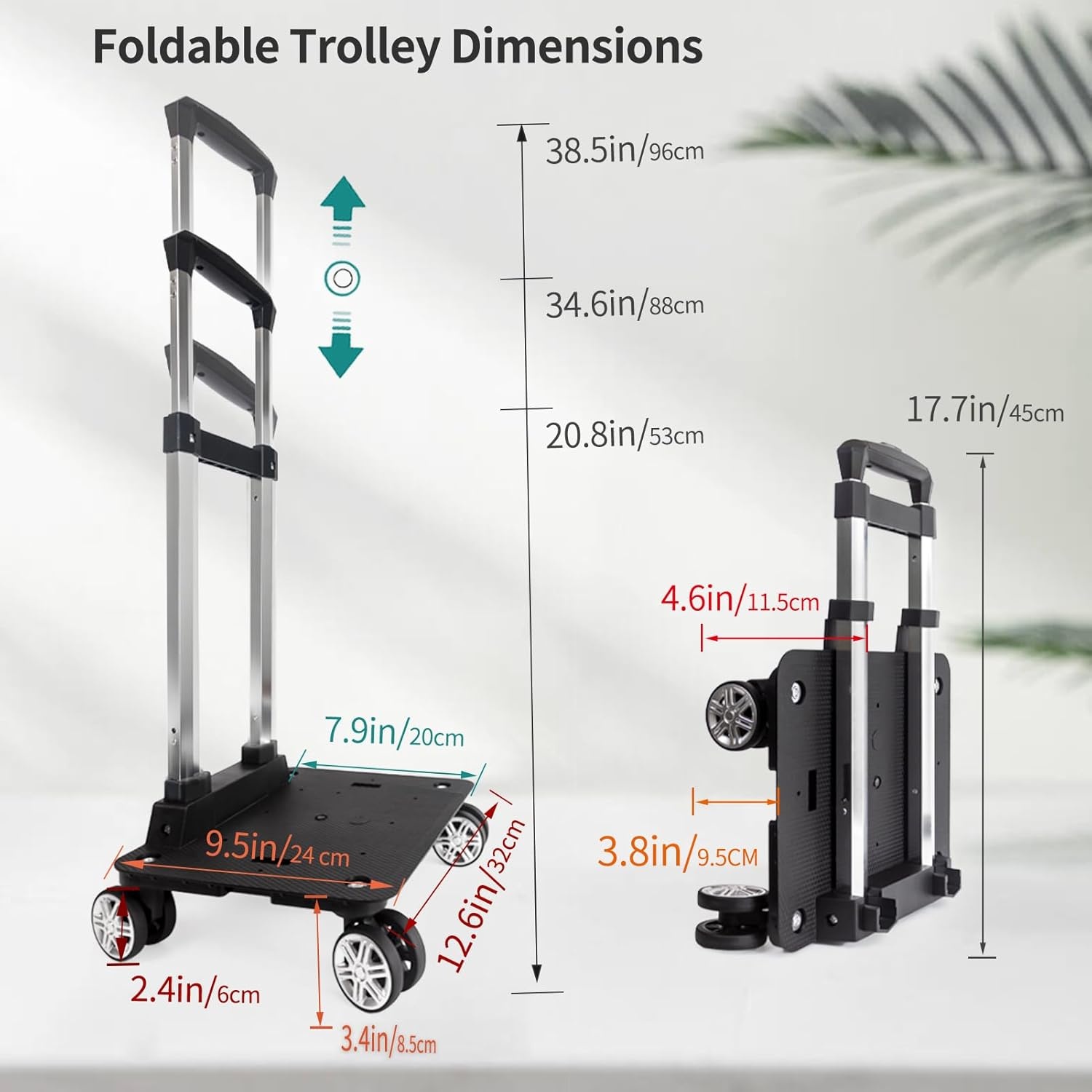 Zwarte Opvouwbare Trolley voor Rugzak met Bagageband - 35 kg draagvermogen