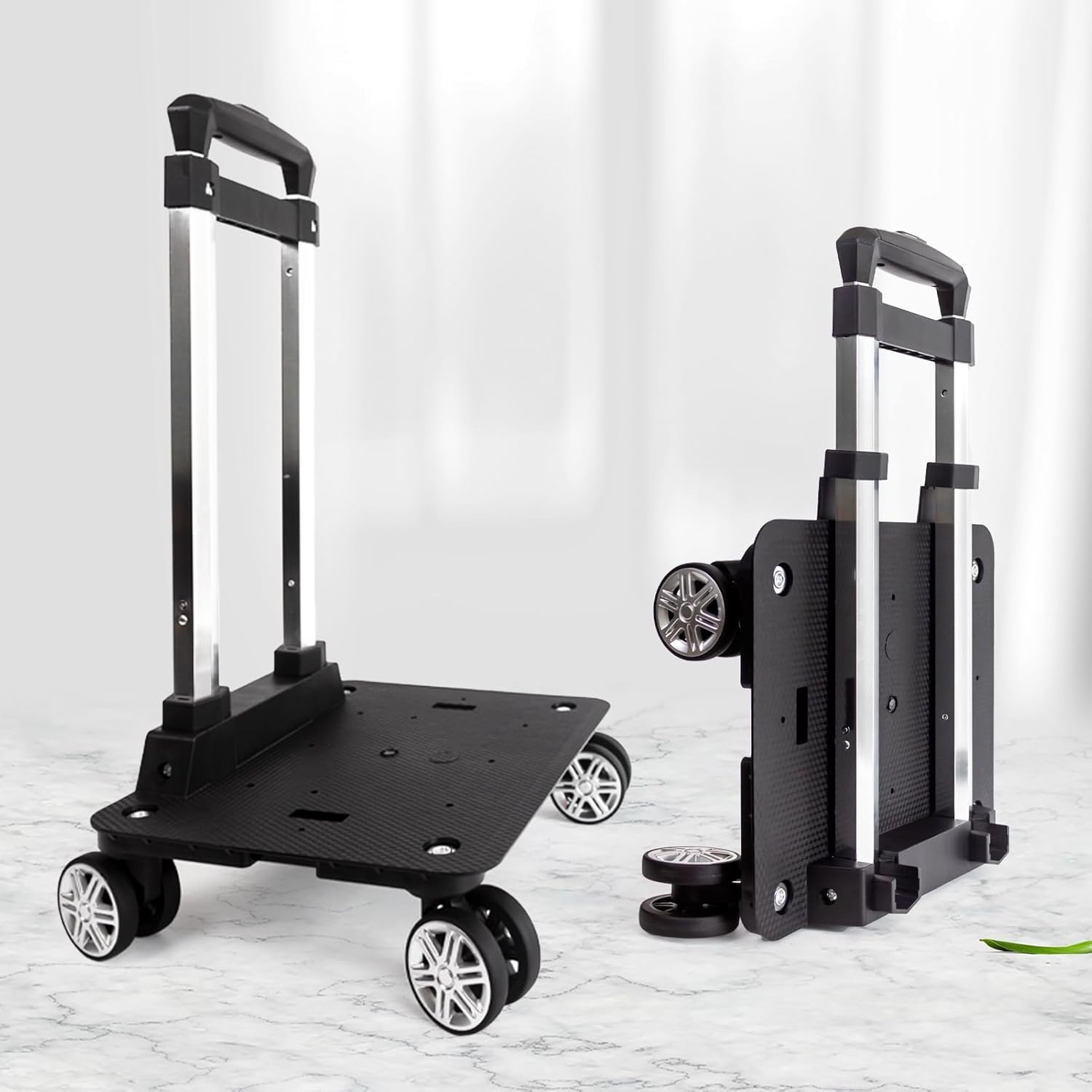 Zwarte Opvouwbare Trolley voor Rugzak met Bagageband - 35 kg draagvermogen