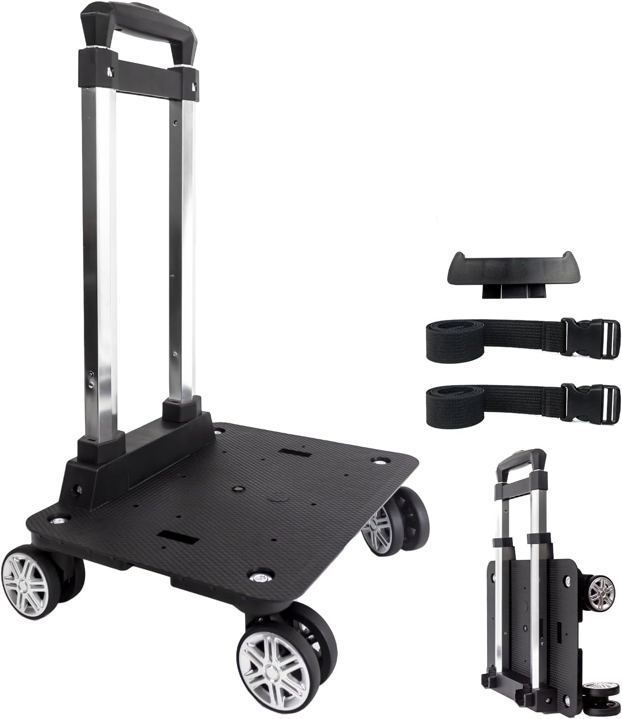 Zwarte Opvouwbare Trolley voor Rugzak met Bagageband - 35 kg draagvermogen