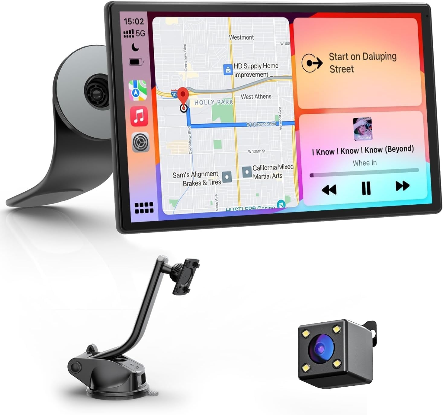 Avylet Carplay Auto Andriod, 9 inch scherm voor auto met back-upcamera, waterdicht IP67, stereo bluetooth-autoradio, GPS-navigatie, spraakbediening, Bluetooth, AUX, FM