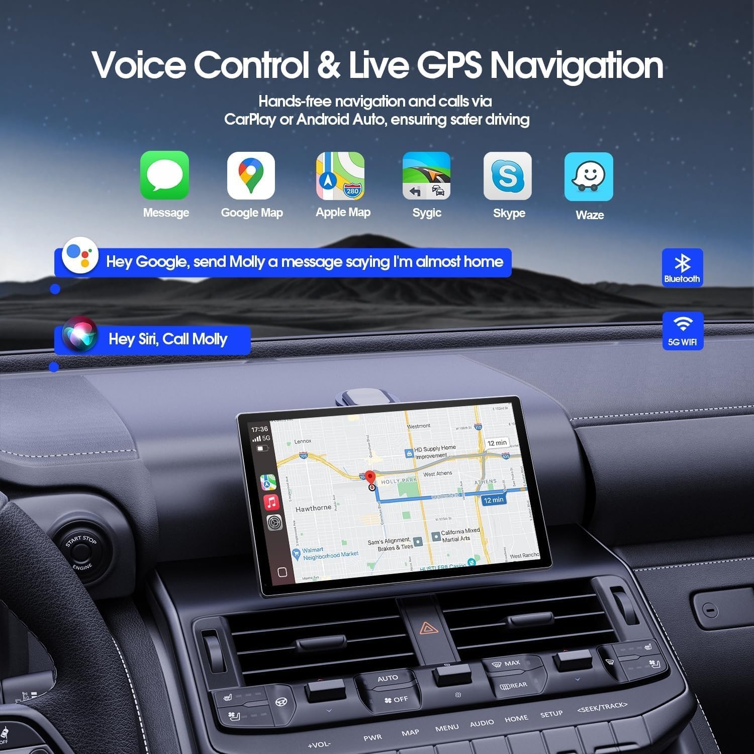 Avylet Carplay Auto Andriod, 9 inch scherm voor auto met back-upcamera, waterdicht IP67, stereo bluetooth-autoradio, GPS-navigatie, spraakbediening, Bluetooth, AUX, FM