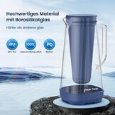 GLACIER FRESH Glazen waterfilterkan, 3 liter, 1 x actieve kool + 1 x ultrafiltratiefilter, vermindert chloor, fluoride, kalkaanslag, zware metalen zoals lood, koper, blauw