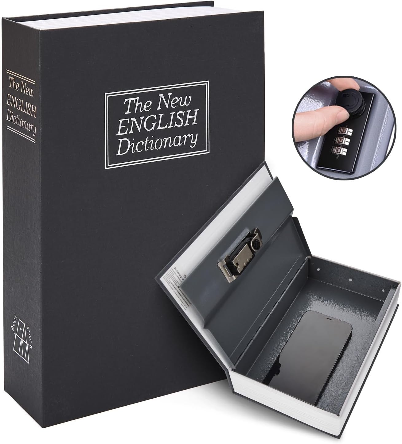Boekenkluis met combinatieslot, Ohuhu Dictionary Diversion spaarpot, draagbaar veilig boek, kluis voor thuiskantoor, geheime verborgen doos voor sleutelgeld, contant geld, sieraden, zwart