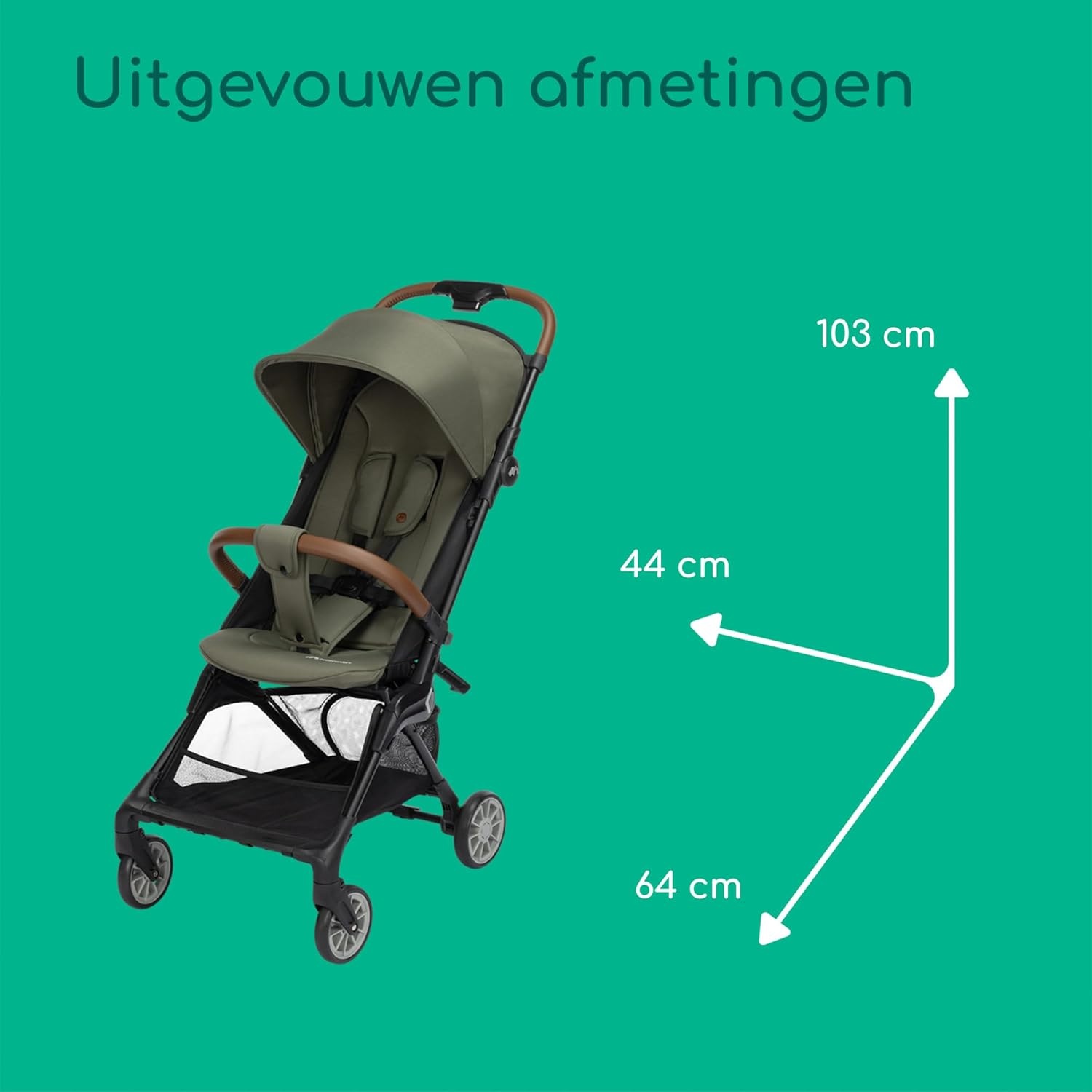 Bebeconfort Zephir, compacte babykinderwagen, 0-4 jaar (max. 22 kg), lichtgewicht reiskinderwagen (5.6 kg), geschikt voor in vliegtuigcabine, vlakke ligstand en kantelbaar, opbergmand, Mineral Green