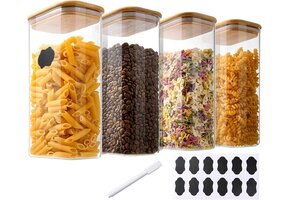 4x Voorraadpotten 1600ml - Borosilicaatglas & Bamboe (29% korting!)