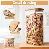 YBCPACK 4-delige set voorraadpotten met deksel 1600ml, luchtdichte voorraadpotten van borosilicaatglas, hoekige bewaarpotten met bamboedeksel keuken voor spaghetti, bonen, cornflakes