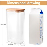 YBCPACK 4-delige set voorraadpotten met deksel 1600ml, luchtdichte voorraadpotten van borosilicaatglas, hoekige bewaarpotten met bamboedeksel keuken voor spaghetti, bonen, cornflakes