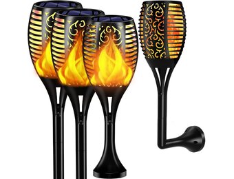 Zonnelampen voor buiten, 96 leds, zonnelampen voor buiten, tuin, waterdicht, IP65, zonnelampen voor buiten, met realistische vlammen, zonnelamp voor buiten, voor tuin (4 stuks)