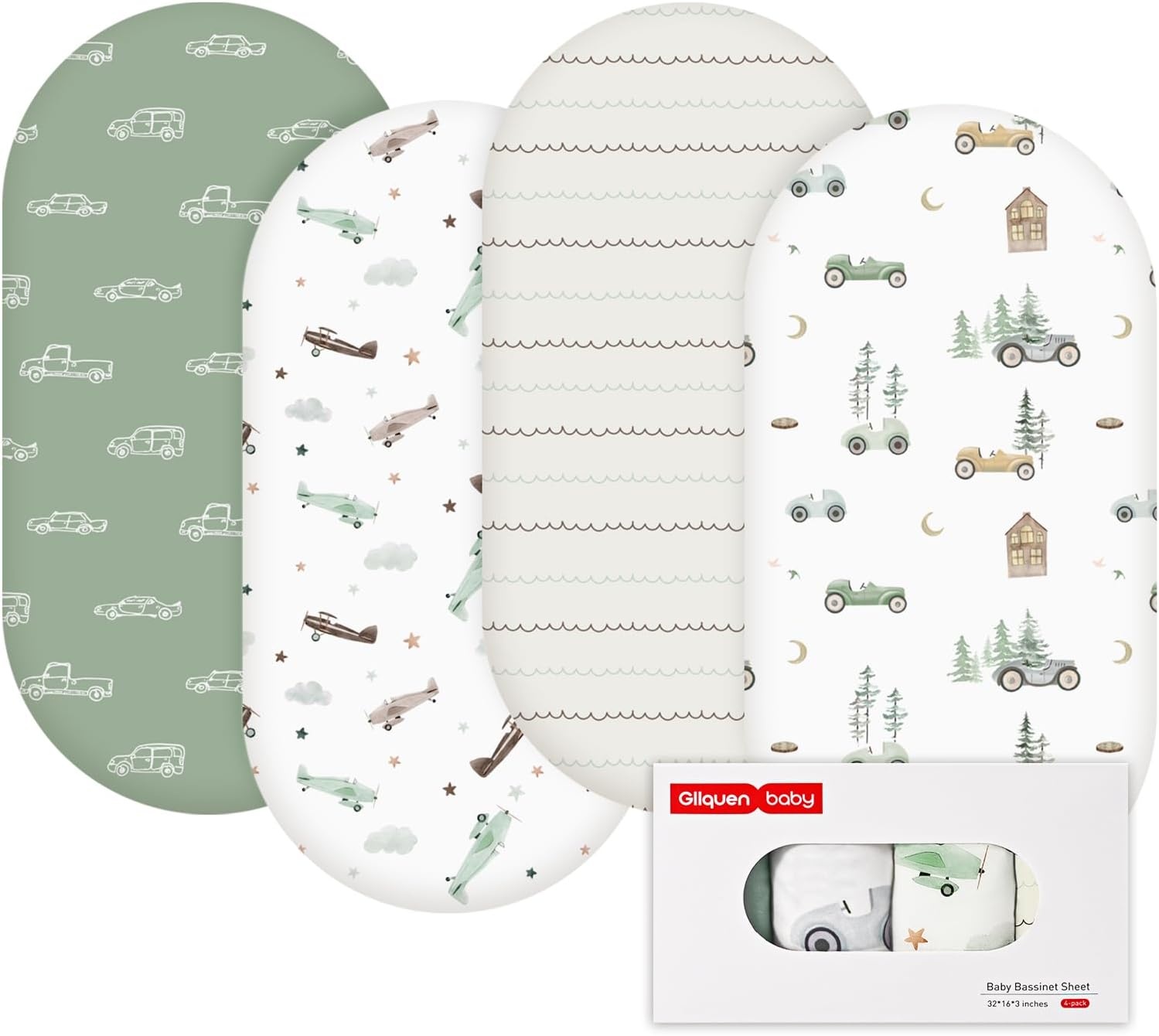Hoeslakens voor Wieg & Kinderwagen 4 stuks, 81x41 cm, 100% Microvezel, Oeko-Tex 100, Ademend & Zacht