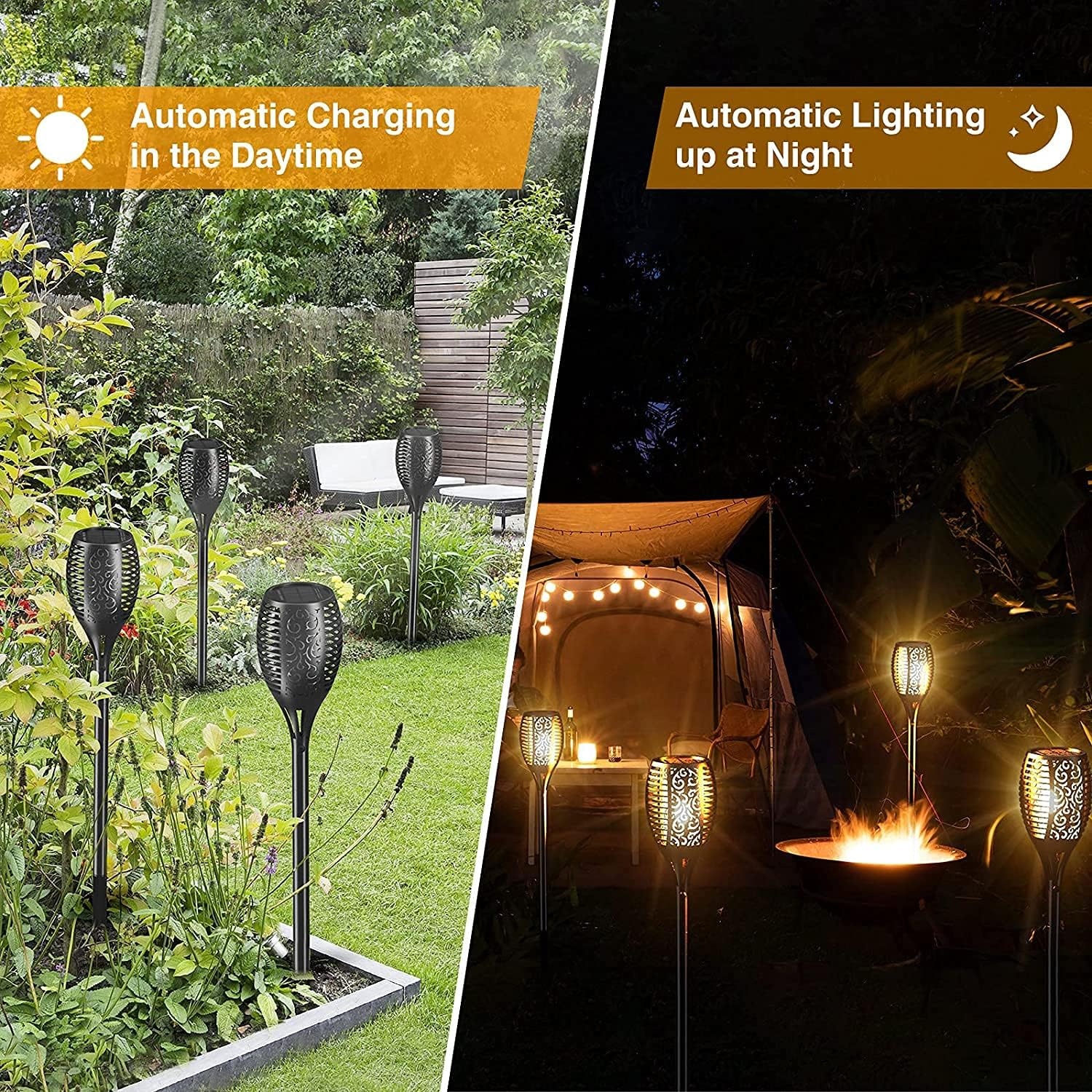 Zonnelampen voor buiten, 96 leds, zonnelampen voor buiten, tuin, waterdicht, IP65, zonnelampen voor buiten, met realistische vlammen, zonnelamp voor buiten, voor tuin (4 stuks)
