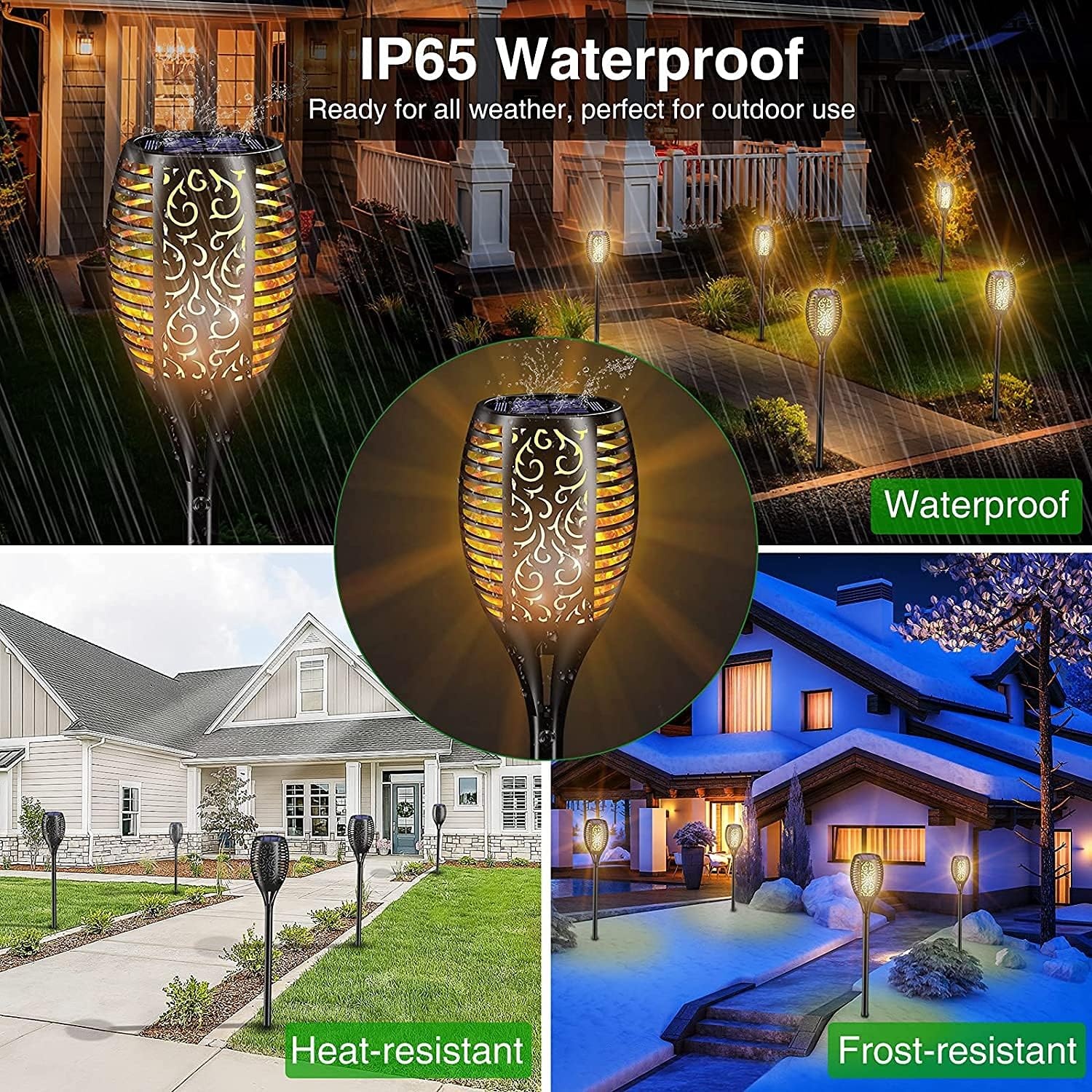 Zonnelampen voor buiten, 96 leds, zonnelampen voor buiten, tuin, waterdicht, IP65, zonnelampen voor buiten, met realistische vlammen, zonnelamp voor buiten, voor tuin (4 stuks)