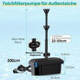 Waterpomp voor vijvers 40W, 2500 L/U met 3 sproeikoppen en regelklep tot 4000L