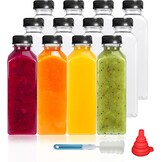 YBCPACK 12 stuks kunststof sapflessen van 500 ml om te vullen, herbruikbare lege smoothiefles inclusief reinigingsborstel en siliconen trechter, ideaal voor mini-koelkast en sapshots