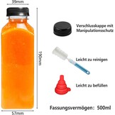 YBCPACK 12 stuks kunststof sapflessen van 500 ml om te vullen, herbruikbare lege smoothiefles inclusief reinigingsborstel en siliconen trechter, ideaal voor mini-koelkast en sapshots
