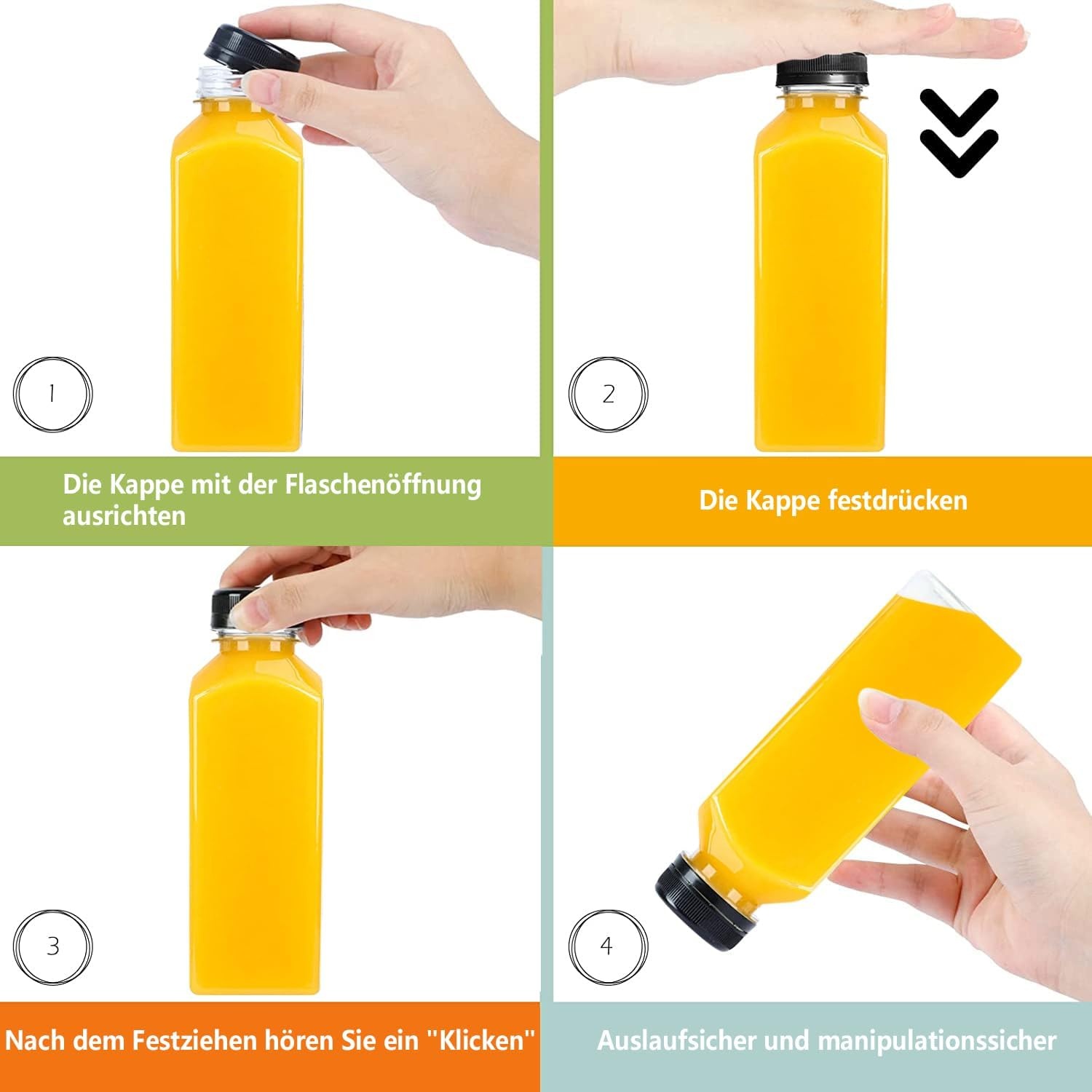 YBCPACK 12 stuks kunststof sapflessen van 500 ml om te vullen, herbruikbare lege smoothiefles inclusief reinigingsborstel en siliconen trechter, ideaal voor mini-koelkast en sapshots