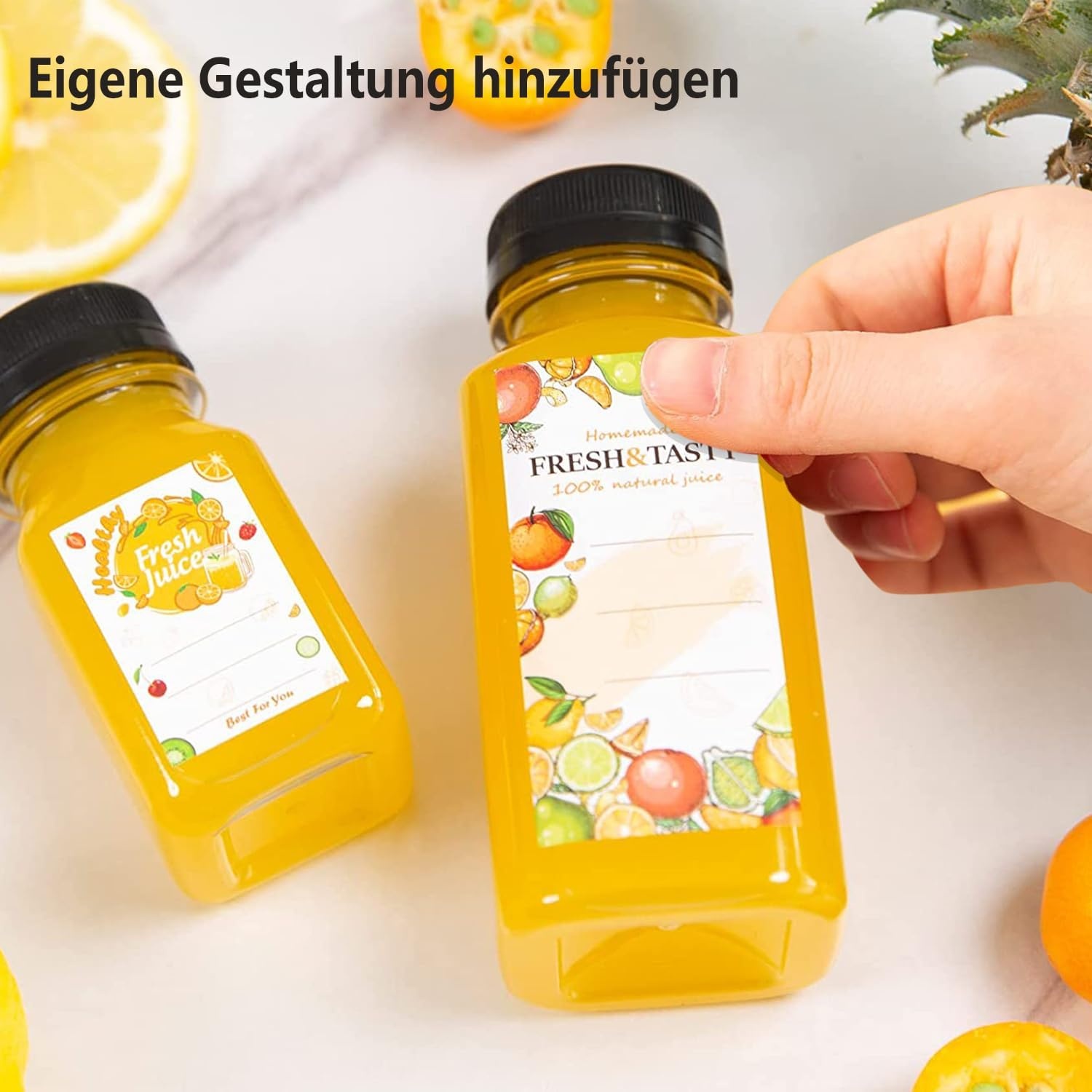YBCPACK 12 stuks kunststof sapflessen van 500 ml om te vullen, herbruikbare lege smoothiefles inclusief reinigingsborstel en siliconen trechter, ideaal voor mini-koelkast en sapshots