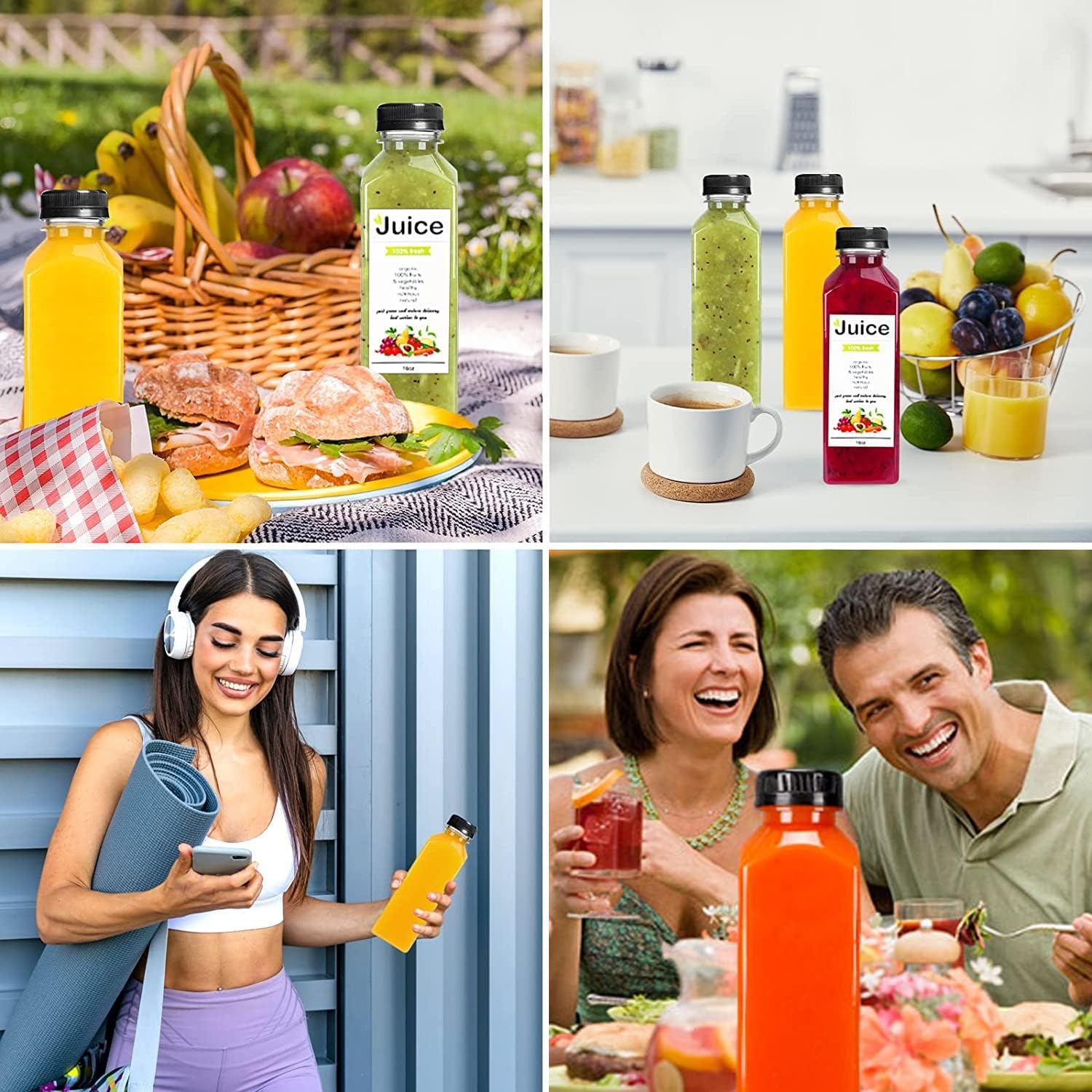 YBCPACK 12 stuks kunststof sapflessen van 500 ml om te vullen, herbruikbare lege smoothiefles inclusief reinigingsborstel en siliconen trechter, ideaal voor mini-koelkast en sapshots