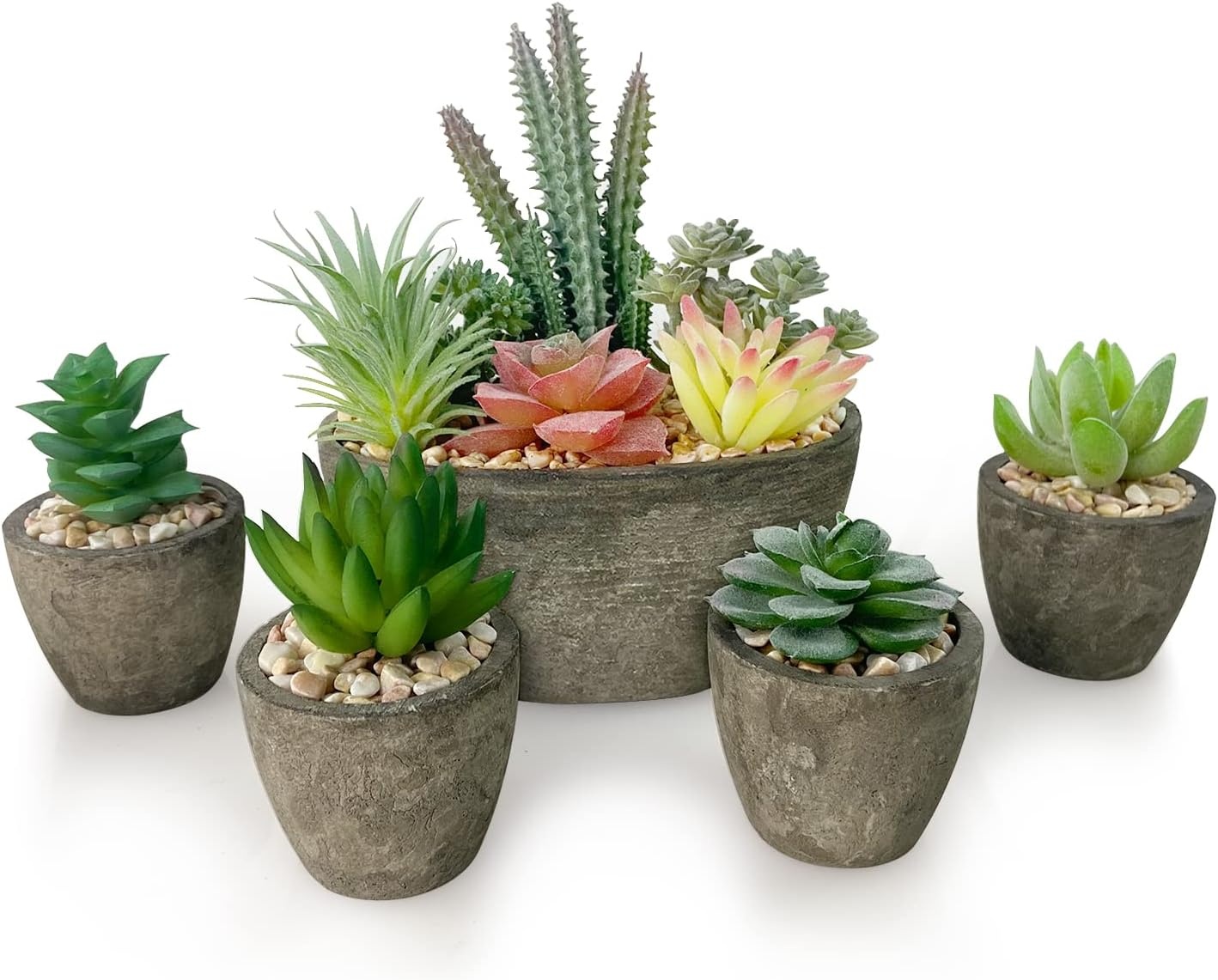 Set van 5 kunstplanten, vetplanten, realistische imitatieplanten, potten voor thuis, kantoor, bureau, decoratie